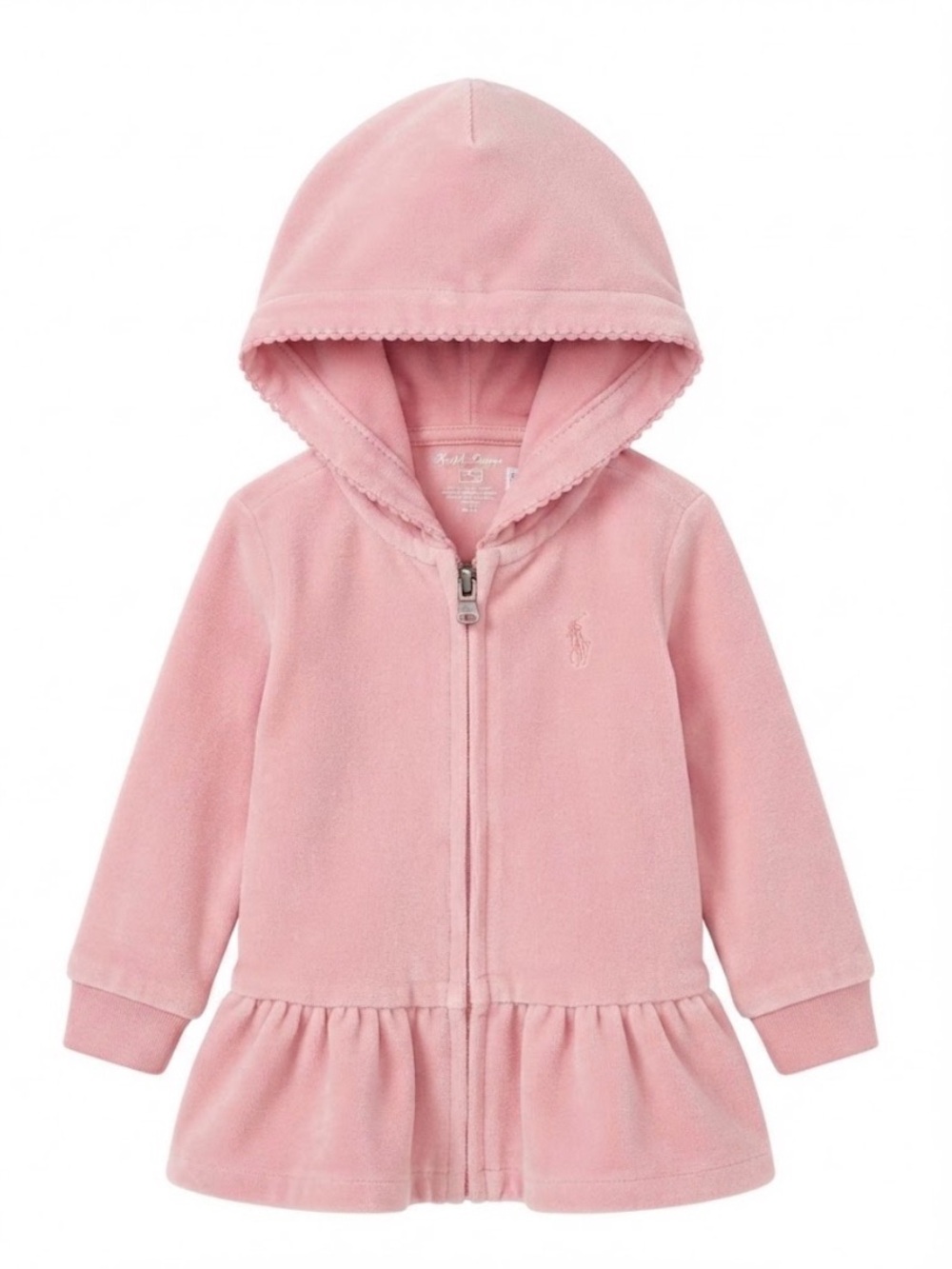 Ralph Lauren Pink Velour Zip Jacket with RL Zipper Pull